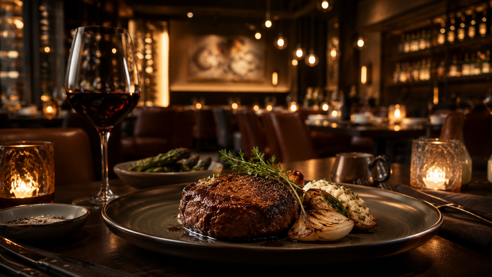 Cozy steak dinner in an intimate dining room
