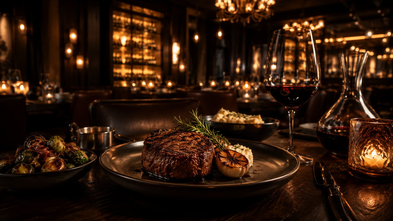 Upscale steakhouse business dinner