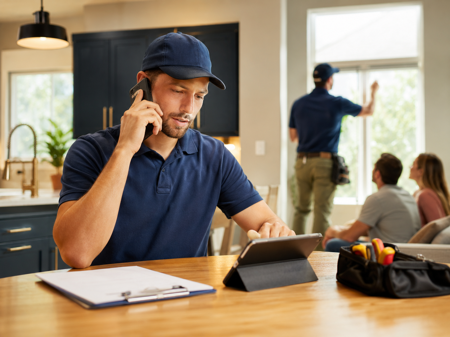 Home service office connecting job photos, quote intake, and follow-up in one place