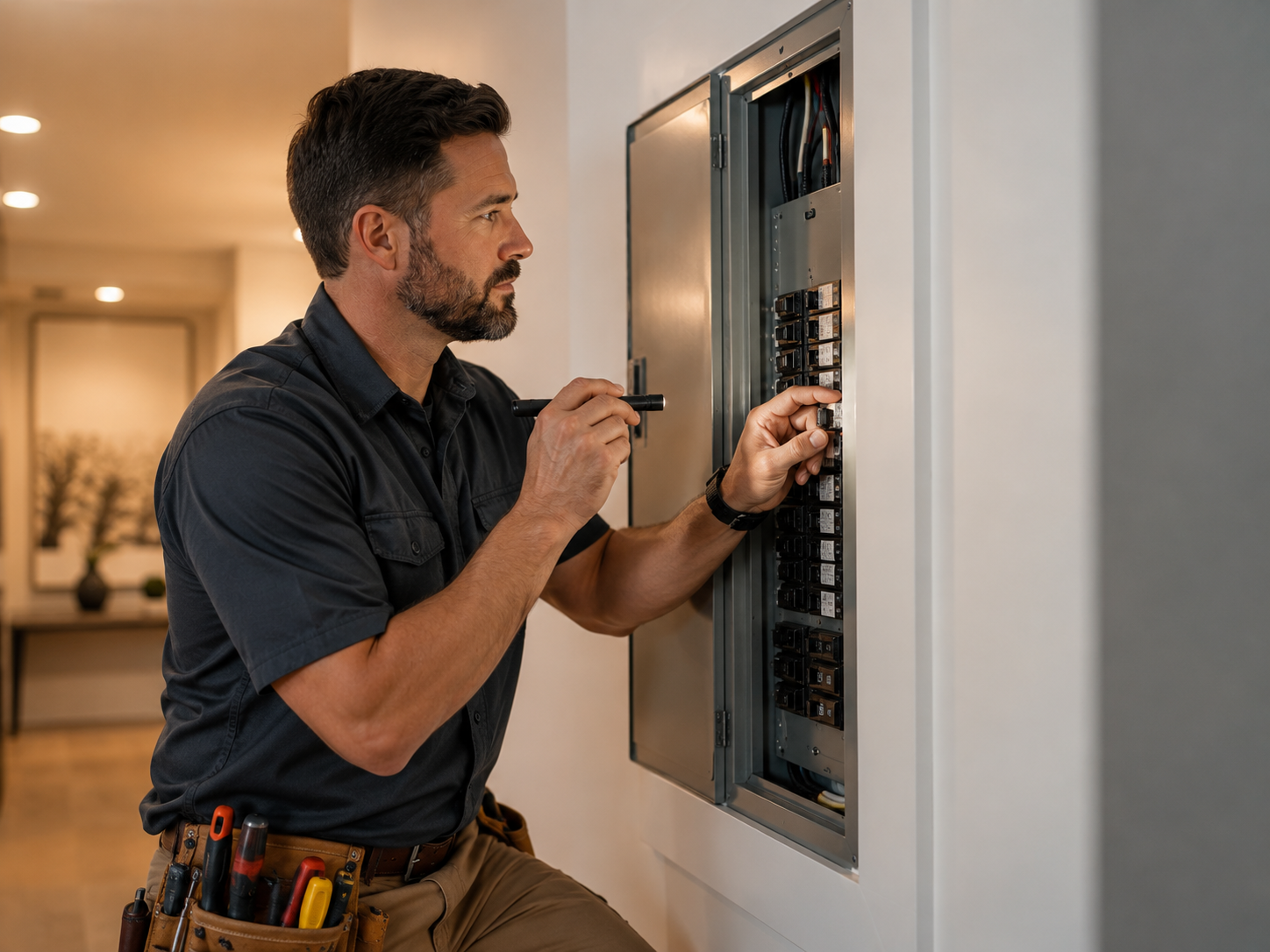 Electrician reviewing a residential electrical project request