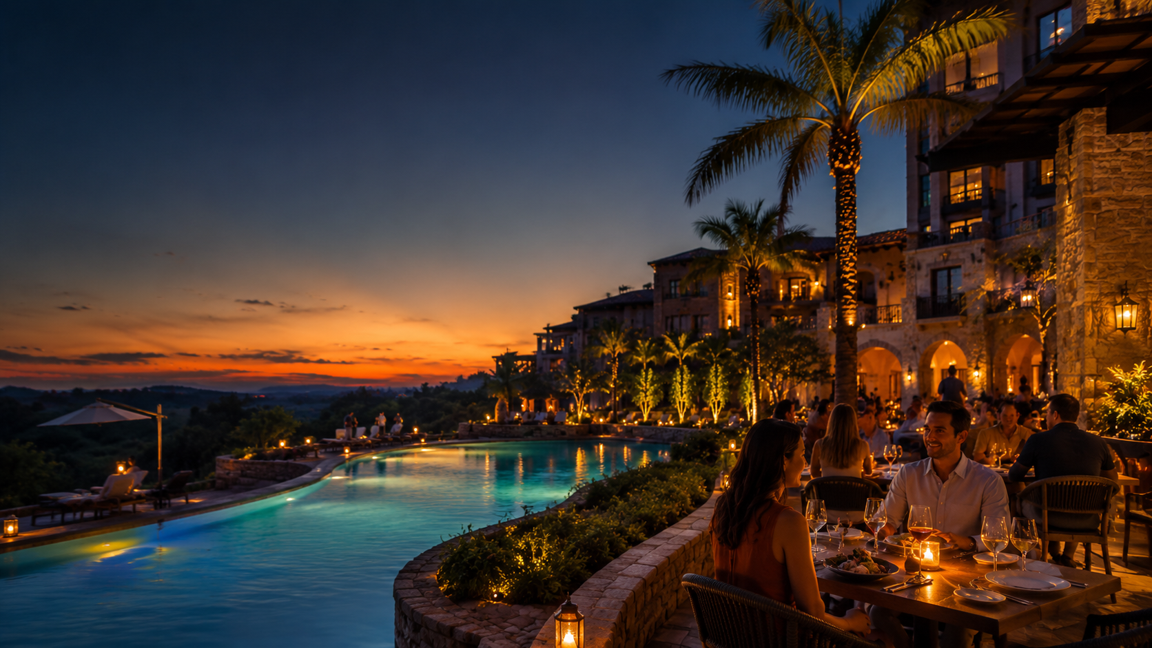 Resort-area sunset dining