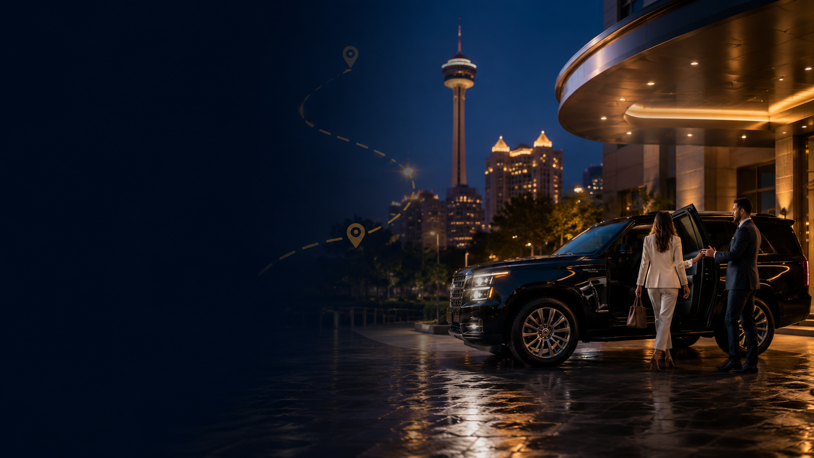 City arrival at night for route planning